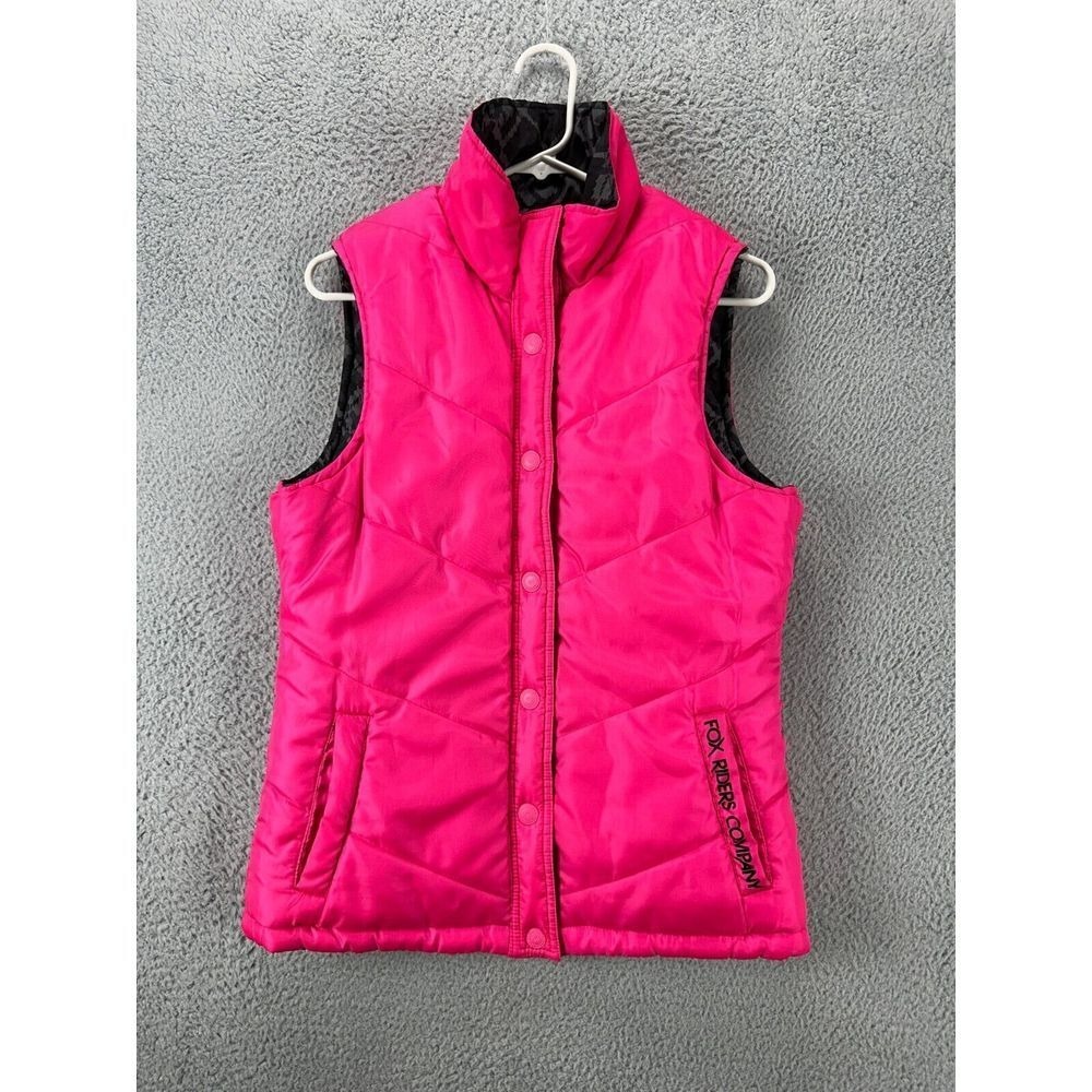 Fox Riders Co. Vest Womens Medium Pink Grey Argyle Reversible Snap Button Puffer